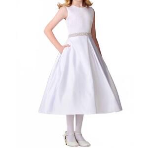 NEW JOAN CALABRESE beaded neckline & waistband dress in white